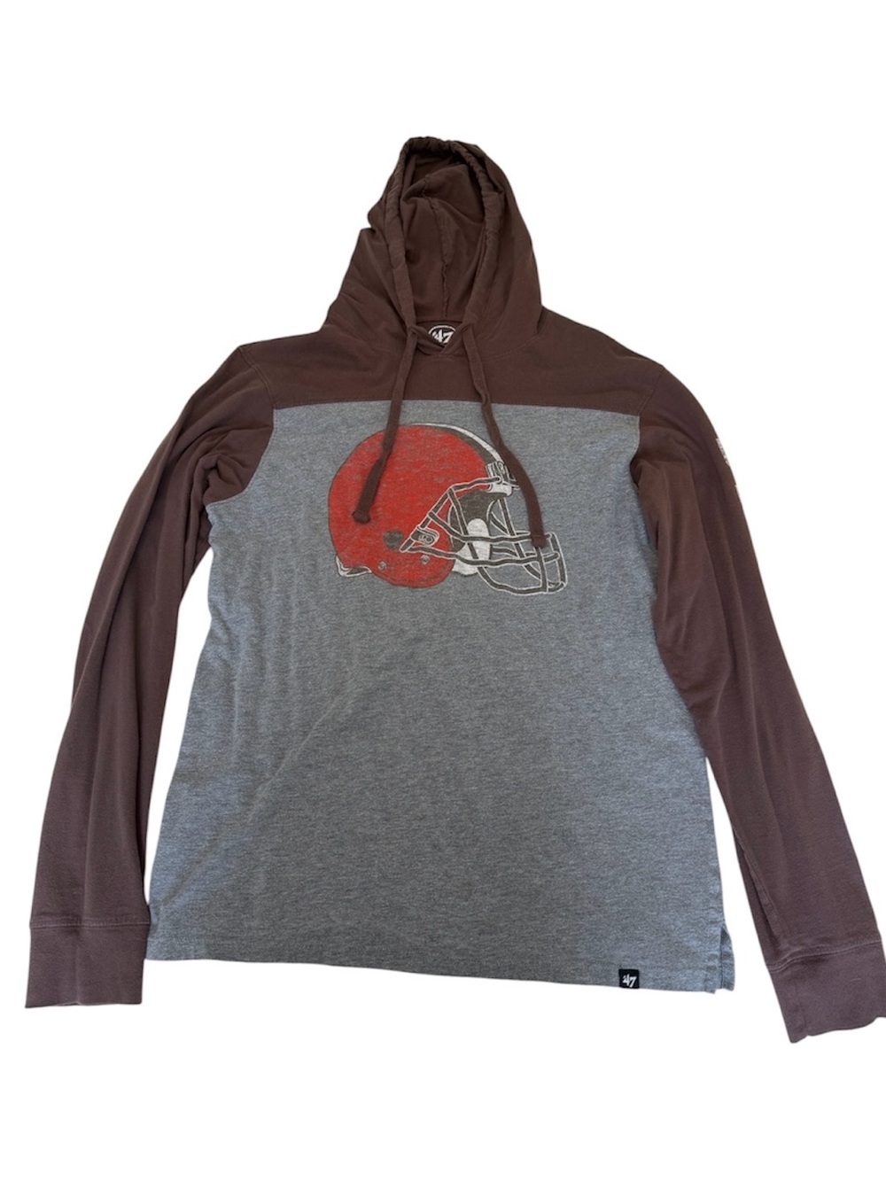 Cleveland Browns Heathered Gray/Brown Long Sleeve Hoodie T-Shirt - Picture 5 of 6